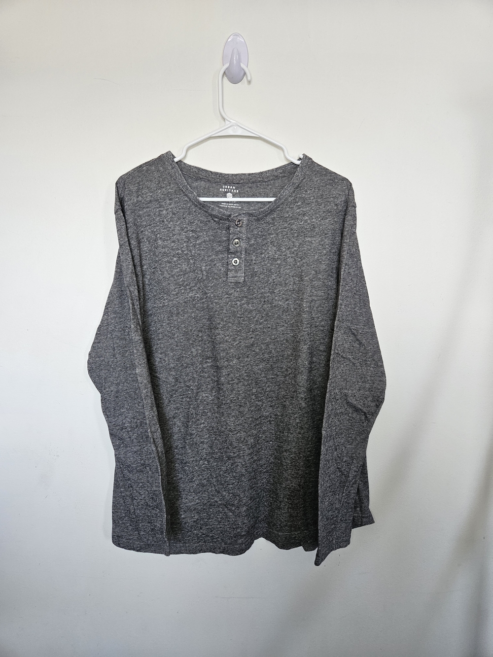 Urban Heritage Men's Heather Grey Long Sleeve Henley Shirt XL Extra Large🔥